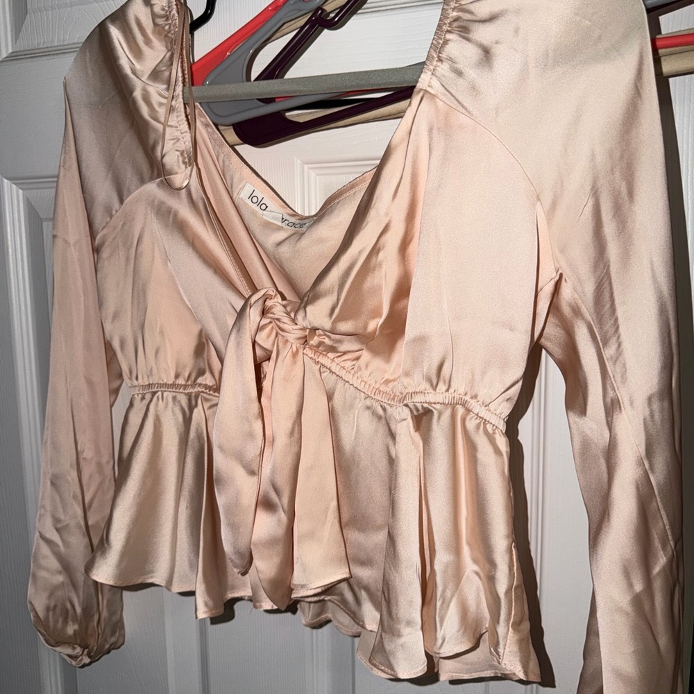 Lola Women's Blush Satin Tie-Front Blouse